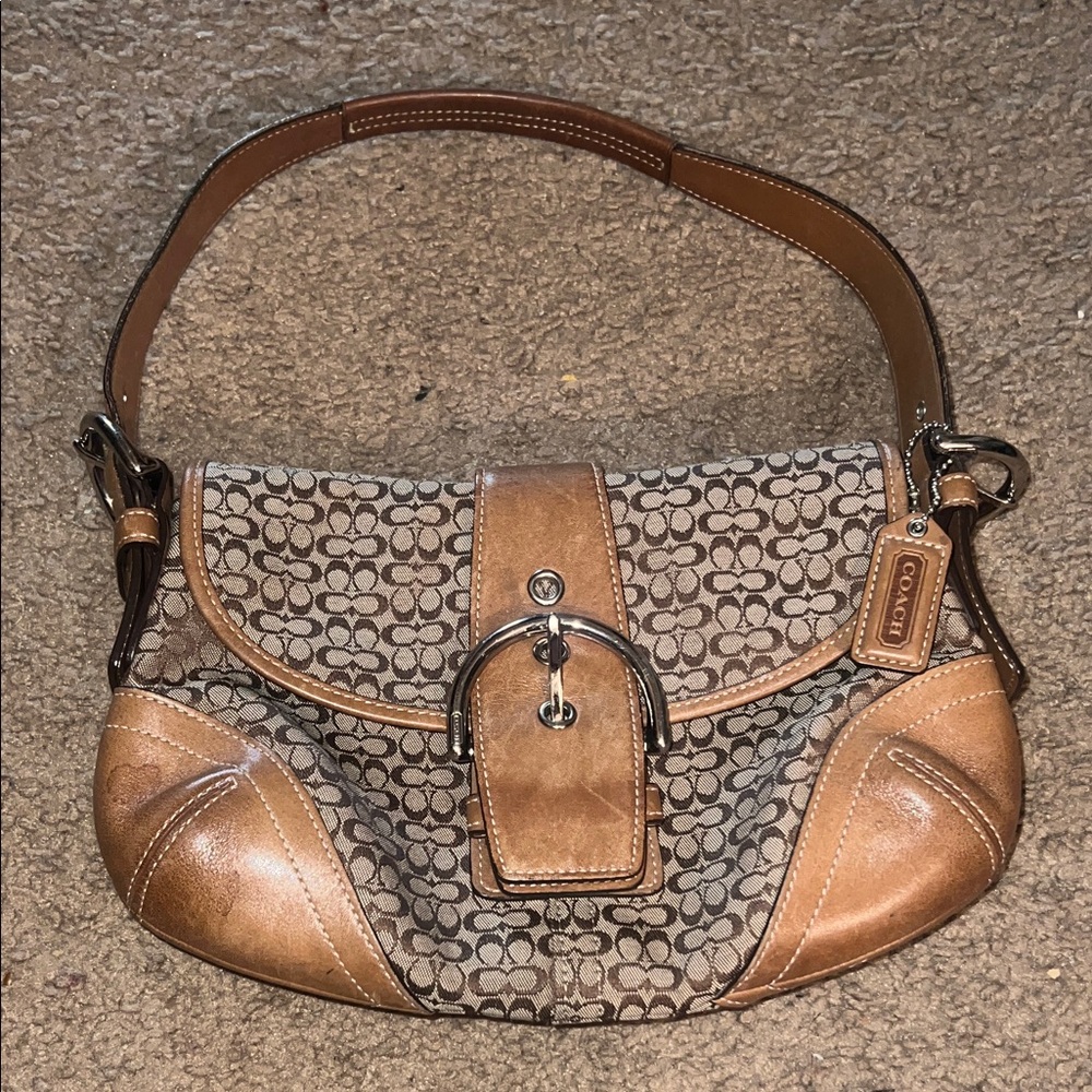 Coach Signature Brown and Tan Shoulder Bag